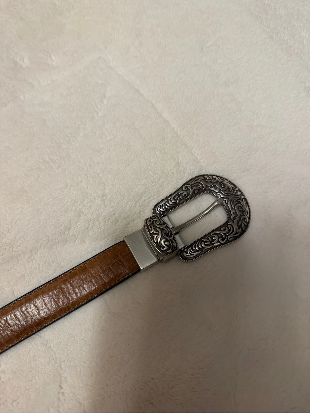 Vintage Black Western Reversible Leather Belt with Ornate Silver Buckle